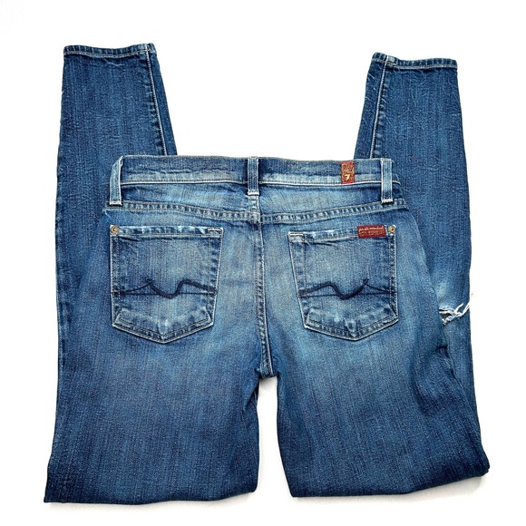 7 For All Mankind | The Skinny Crop Roll Distressed Size 25 - Picture 4 of 6
